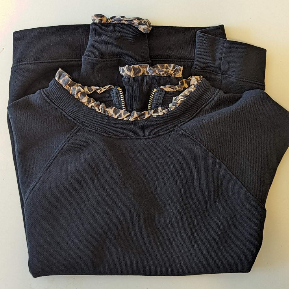 J. Crew black sweater with leopard print edging